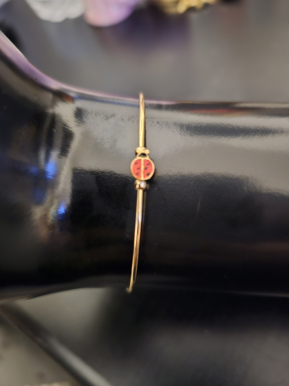 18k Gold Red Ladybug Bangle Bracelet 5INCH WRIST
